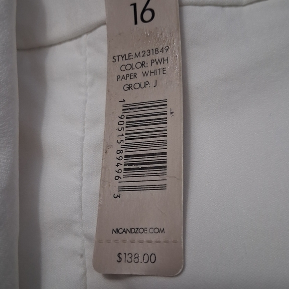 NWT Nic & Zoe Polished Wonderstretch High Waist Paper White Pants   Size 16 - Picture 8 of 8
